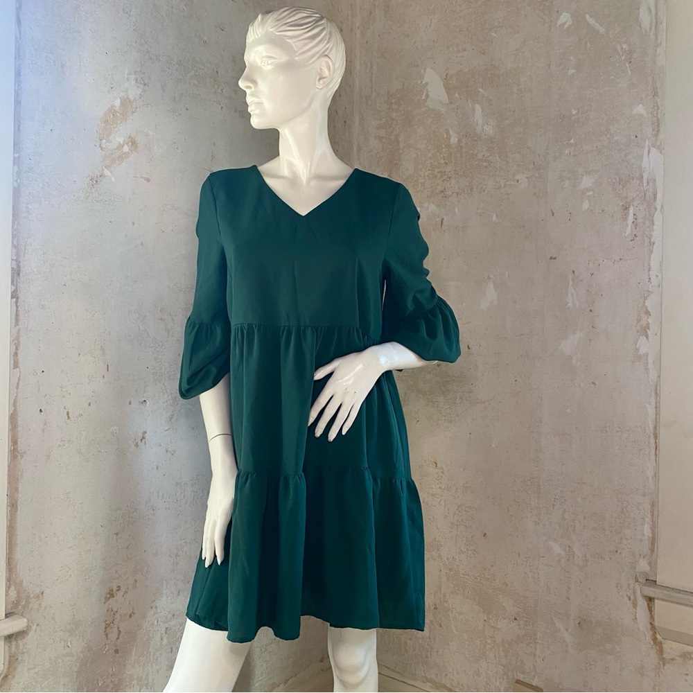 Dark Green V-Neck Dress
